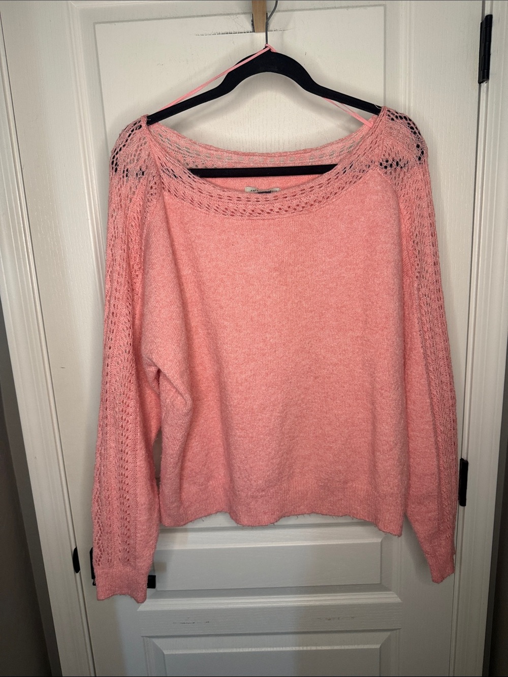 American Eagle Outfitters Pink Scoop-Neck Open-Knit Sweater